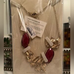 Amrita Singh Gold Leaf Necklace with Deep Red Accents